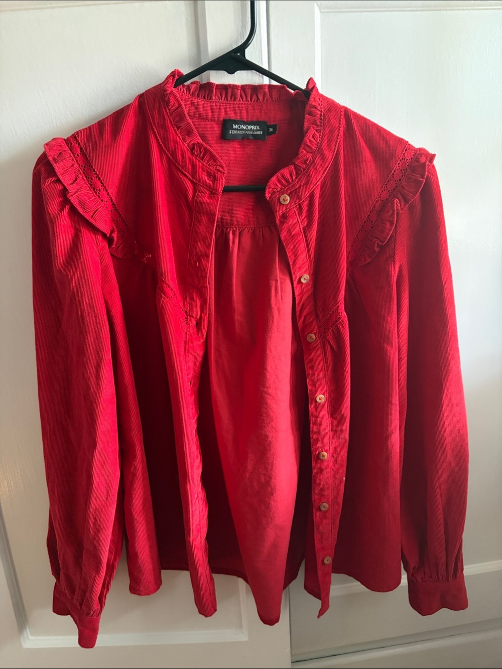 Monoprix Red Ruffle-Trim Women's Blouse